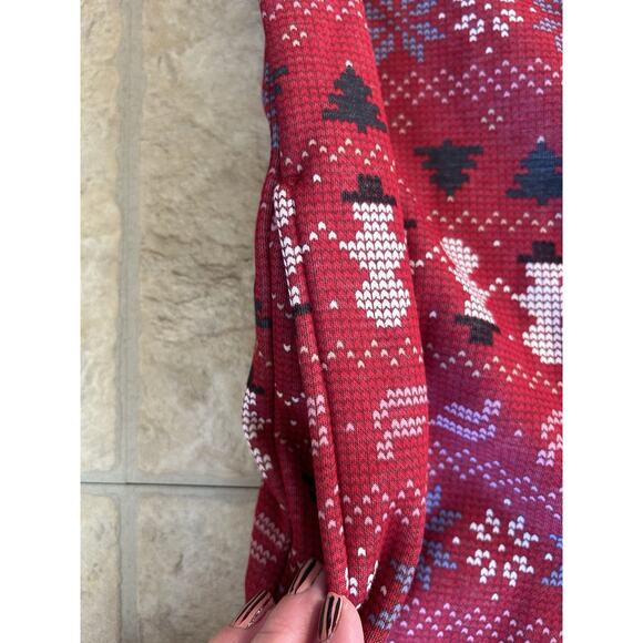 Fabletics Winter Red Fair Isle Cozy Fleece Hooded Onesie Pajamas Medium - Picture 5 of 8